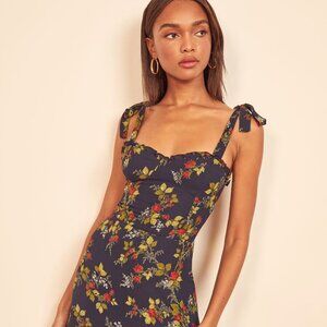 Reformation Floral Midi Dress - Navy and Yellow